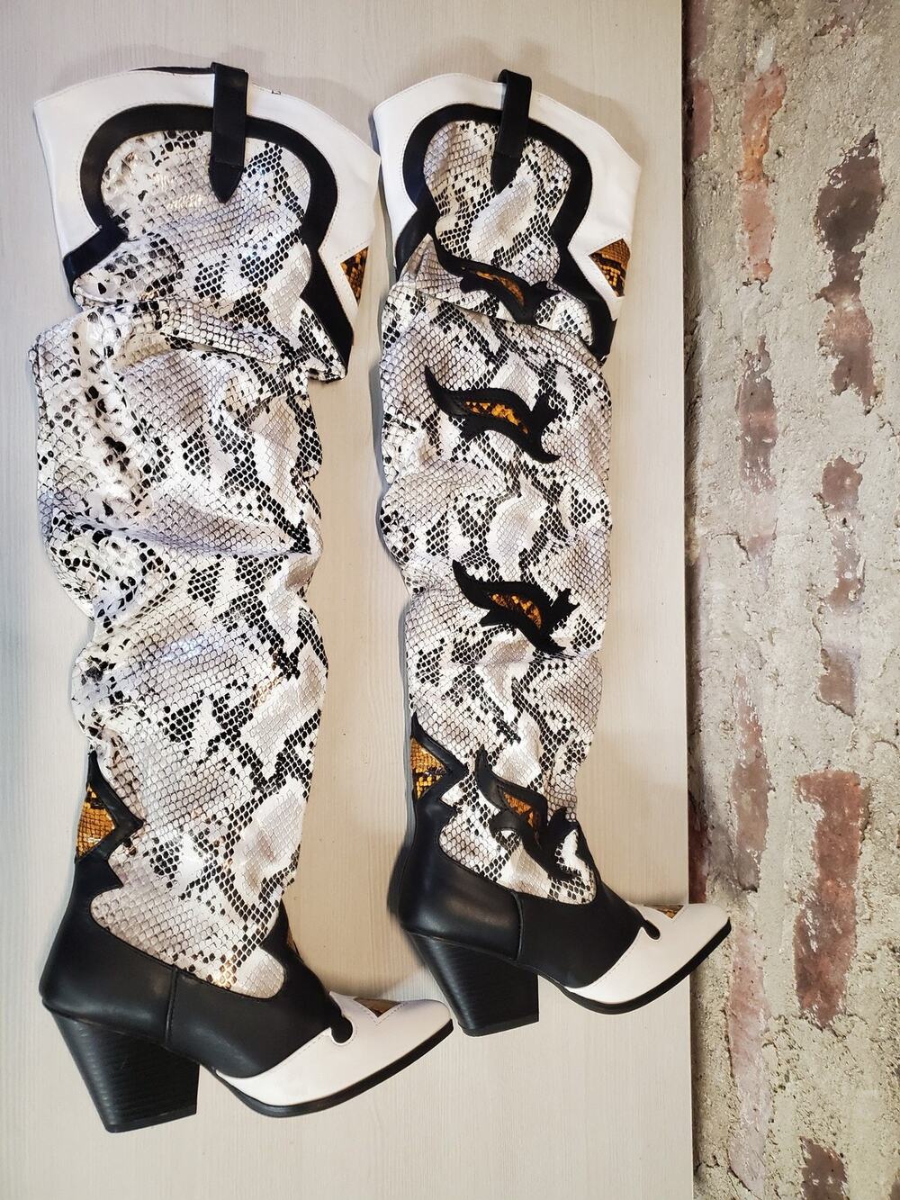 EGO Womens Thigh High Boots Snakeskin Western Cowboy Slouch US Size 5